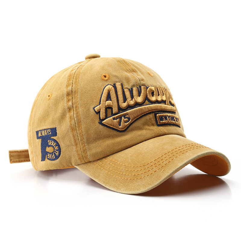 Men's Fashion Wash Distressed Letters Embroidery Peaked Hat