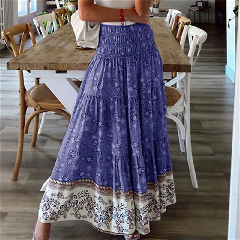Women's Clothing Printed Skirt Casual High Waist Long Skirt