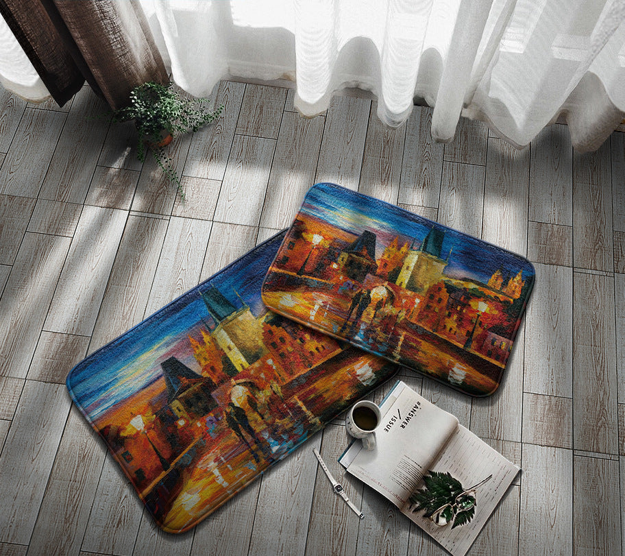 Home Bathroom Oil Painting Non-Slip Mat