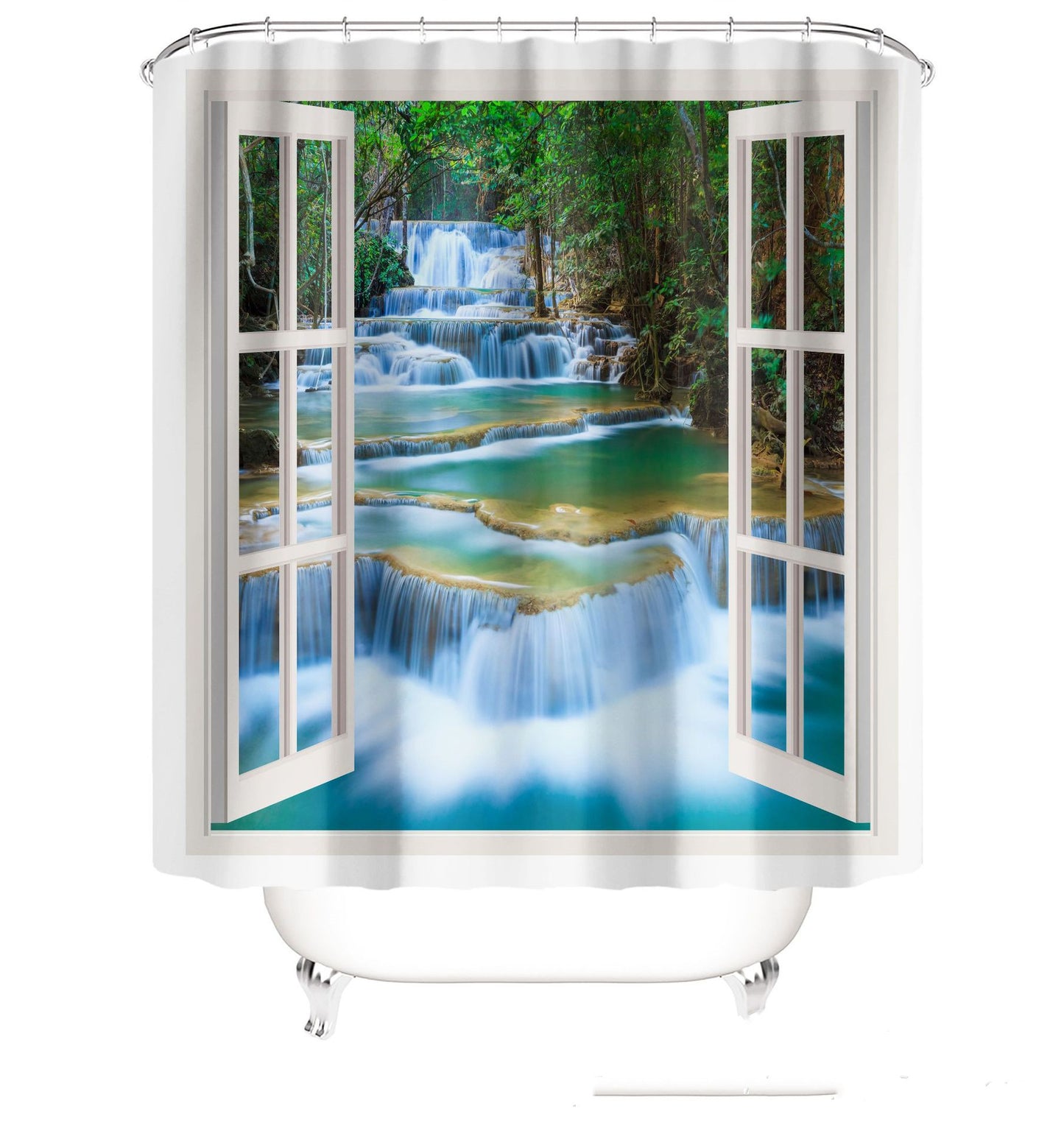 4pcs Bathroom Set Shower Curtain Waterfall Non slip