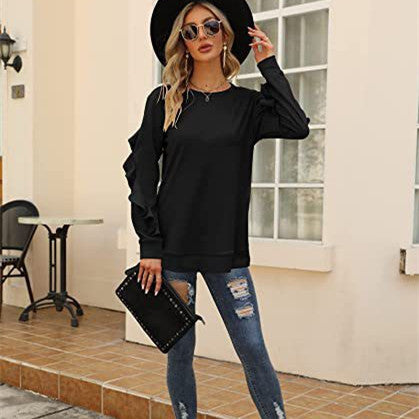 Women's Clothing Casual Round Neck Sweater Pleated Long Sleeve Top For Women