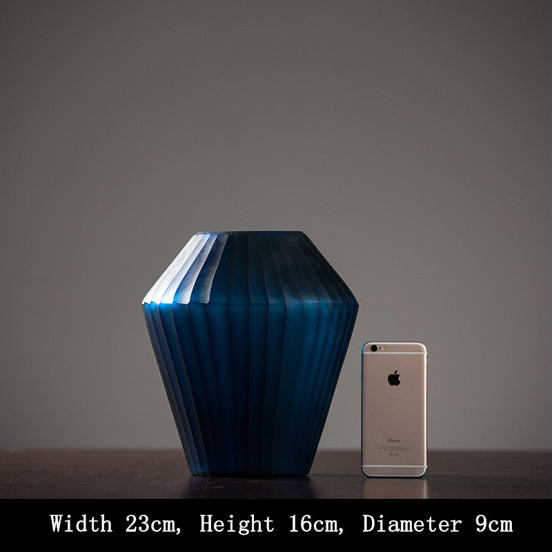 Blue Carved Glass Vase Three Piece Vertical Flower Ornaments