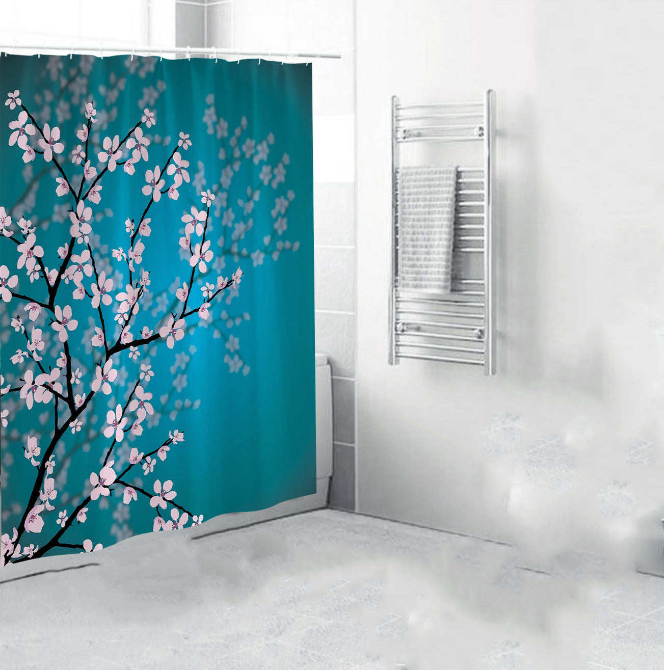 Shower Curtain Bath Mat Toilet Pad Set Anti-slip Toilet