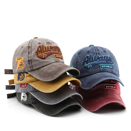 Men's Fashion Wash Distressed Letters Embroidery Peaked Hat