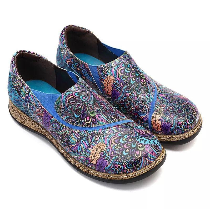 Ethnic Style Elastic Pumps Casual Large Size Slip-on Low-cut Vintage Flat Shoes
