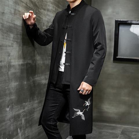 Men's Trendy Mid-length Hanfu Embroidered Trench Tang Suit Casual Coat