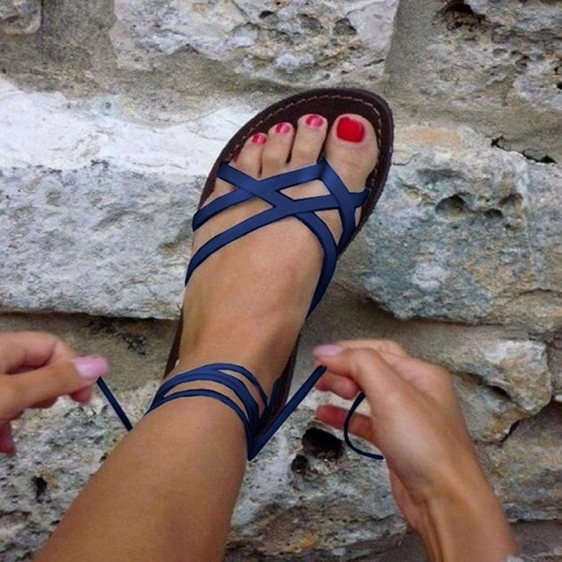 Large Size Summer Sandals Flat Cross Strap Women's Sandals