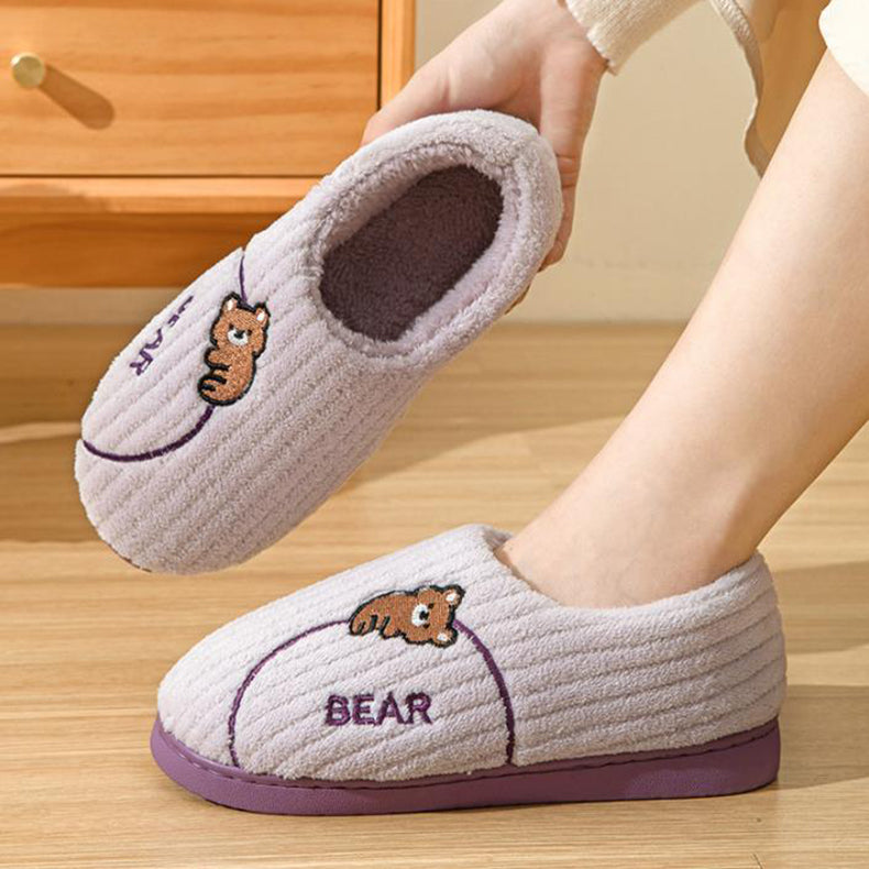 Women's Bear Fuzzy Slippers Casual Non Slip Household Walking Shoes For Home Winter