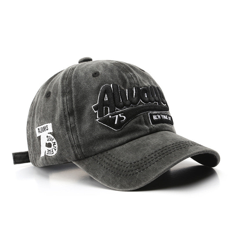 Men's Fashion Wash Distressed Letters Embroidery Peaked Hat