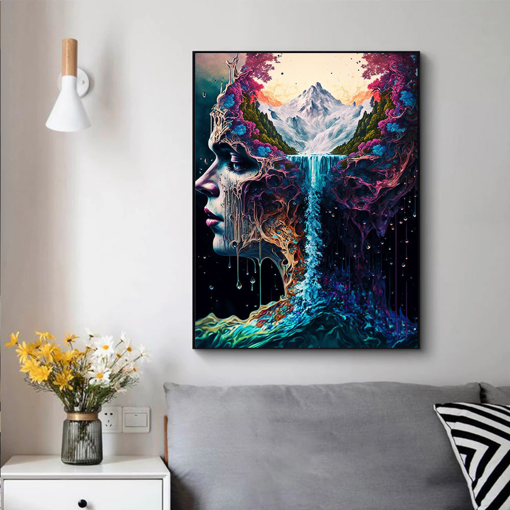 Amazing Nature Fantasy Canvas Painting Wall Art Abstract Woman Head And Water Poster