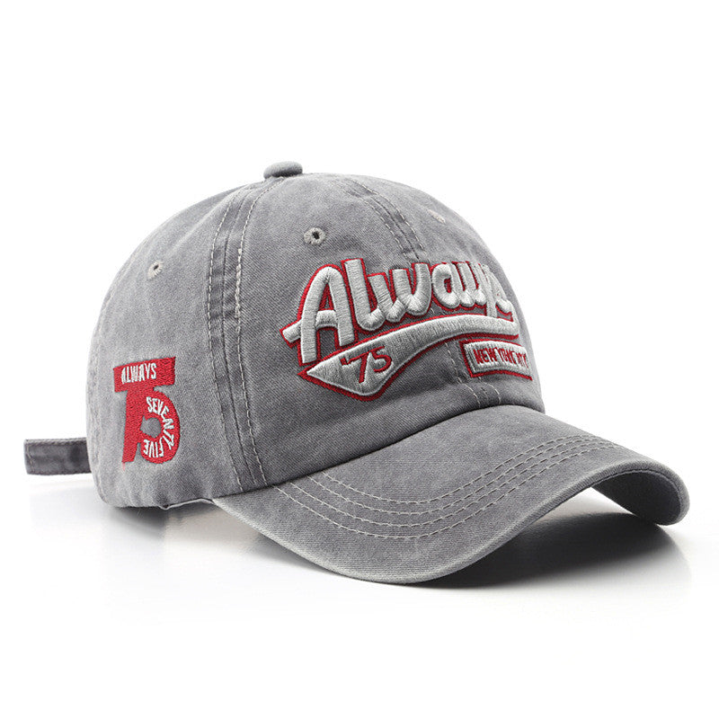 Men's Fashion Wash Distressed Letters Embroidery Peaked Hat