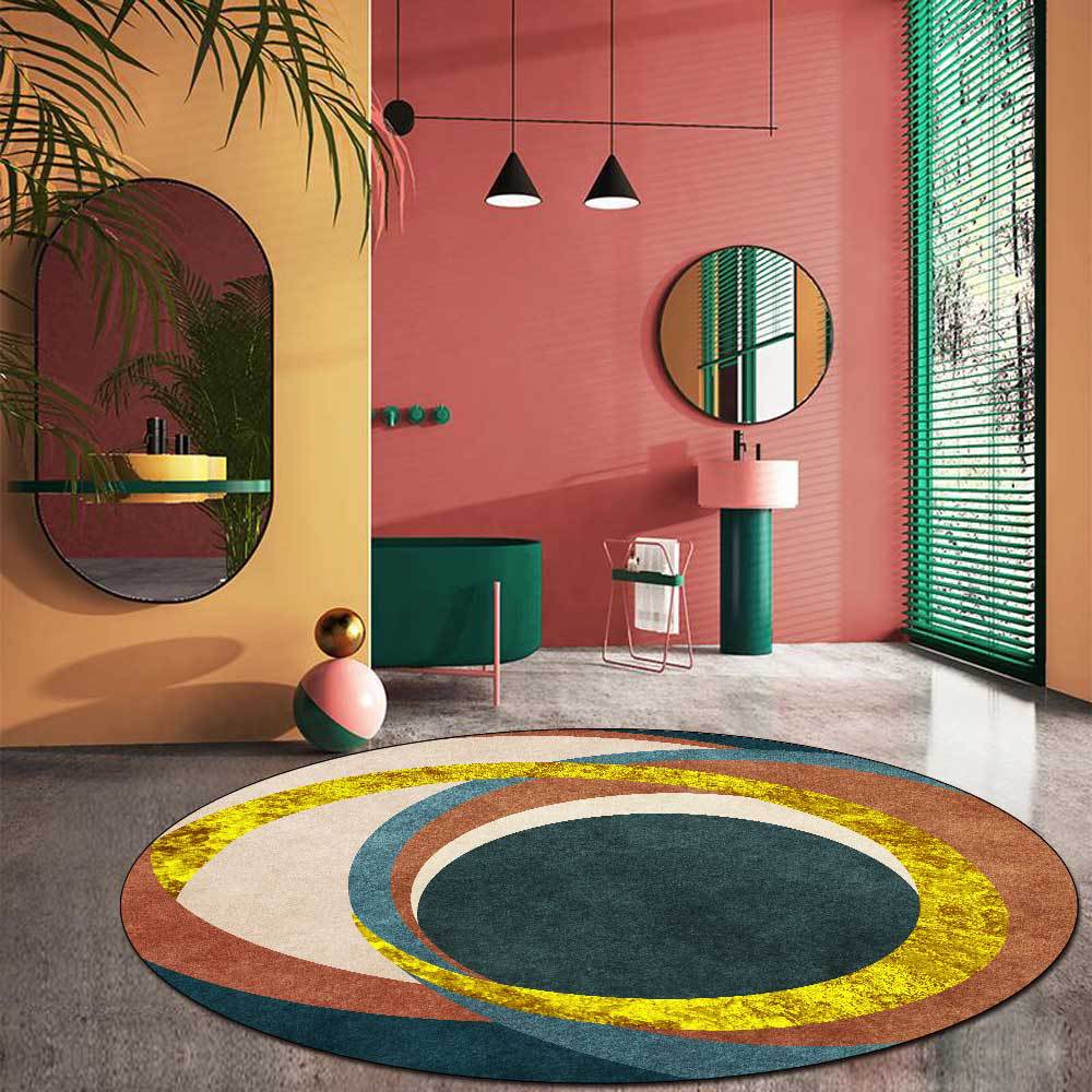 Nordic Green Kumquat Abstract Circle Living Room Bedroom Anti-slip Floor Mat Carpet