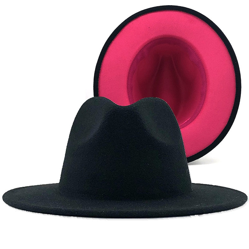 Two-color Patchwork Felt Hat Women Men Wide Brim Wool Jazz Fedora Hats Panama Trilby Cap Trend Gambler Hat Wholesale