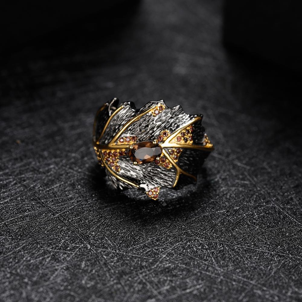 GEM'S BALLET 0.75Ct Natural Smoky Quartz 925 Sterling Silver Handmade Rings for Women Bijoux Georgia O'keeffe Leaf Ring NEW