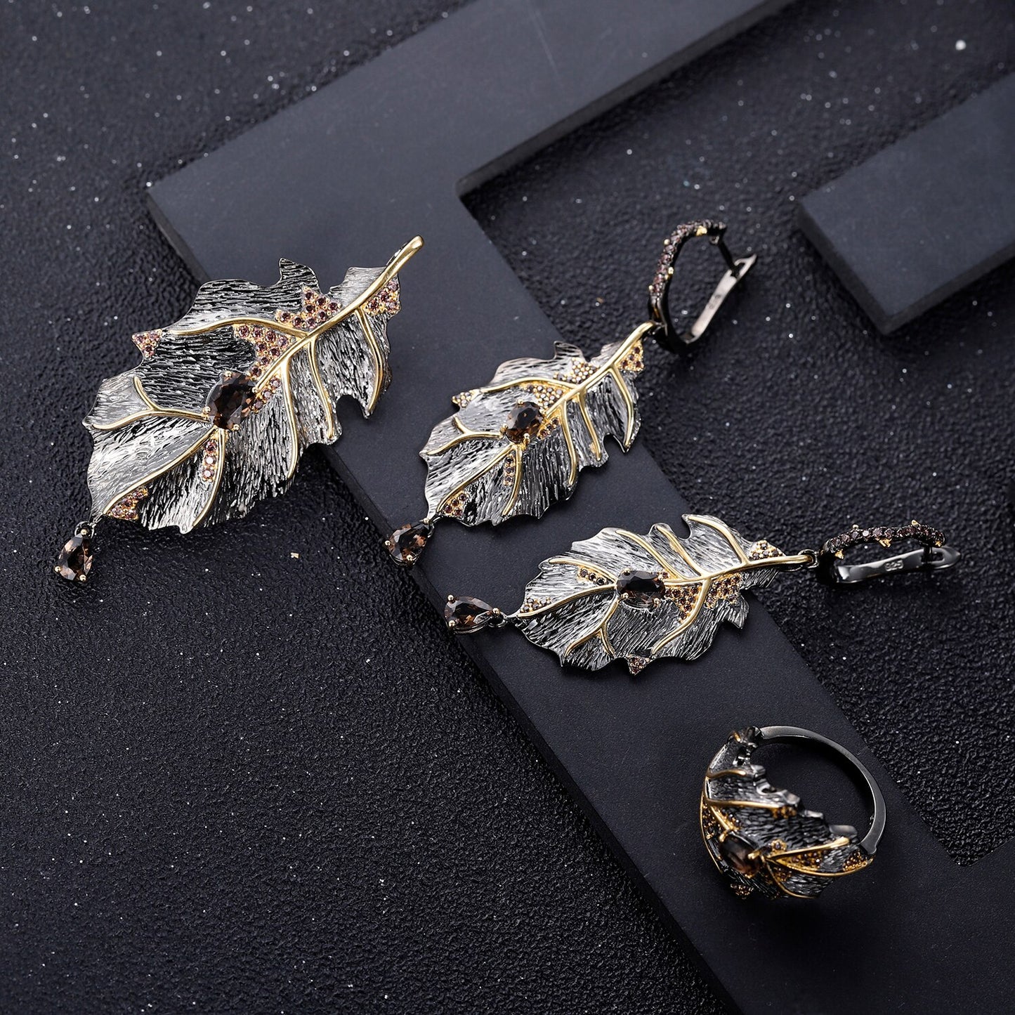 GEM'S BALLET 0.75Ct Natural Smoky Quartz 925 Sterling Silver Handmade Rings for Women Bijoux Georgia O'keeffe Leaf Ring NEW
