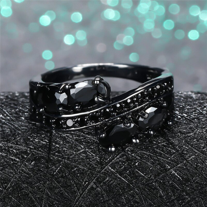 Luxury Male Female Oval Zircon Stone Ring Classic 14KT Black Gold Wedding Rings For Women Promise Love Engagement Ring