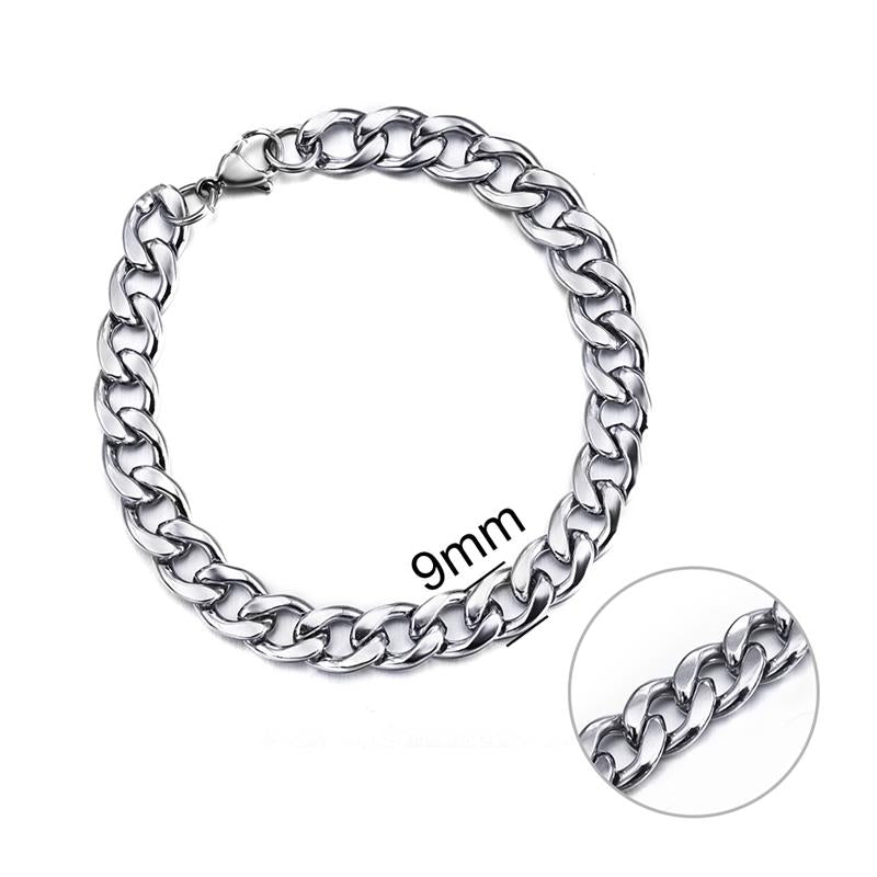 Jiayiqi 3-11 mm Men Chain Bracelet Stainless Steel Curb Cuban Link Chain Bangle for Male Women Hiphop Trendy Wrist Jewelry Gift