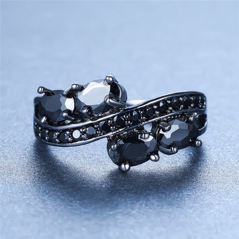 Luxury Male Female Oval Zircon Stone Ring Classic 14KT Black Gold Wedding Rings For Women Promise Love Engagement Ring