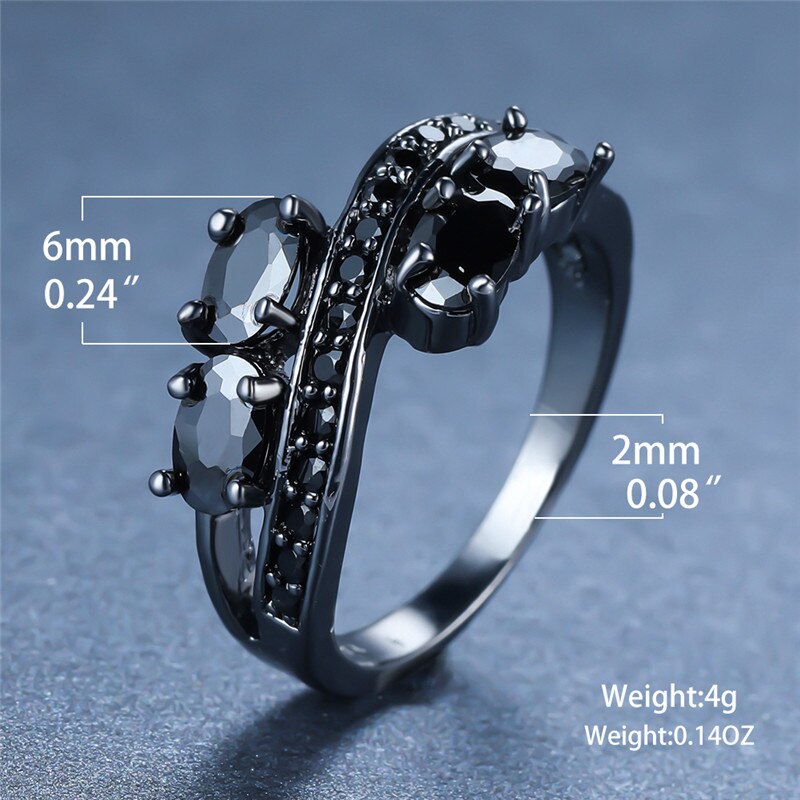 Luxury Male Female Oval Zircon Stone Ring Classic 14KT Black Gold Wedding Rings For Women Promise Love Engagement Ring