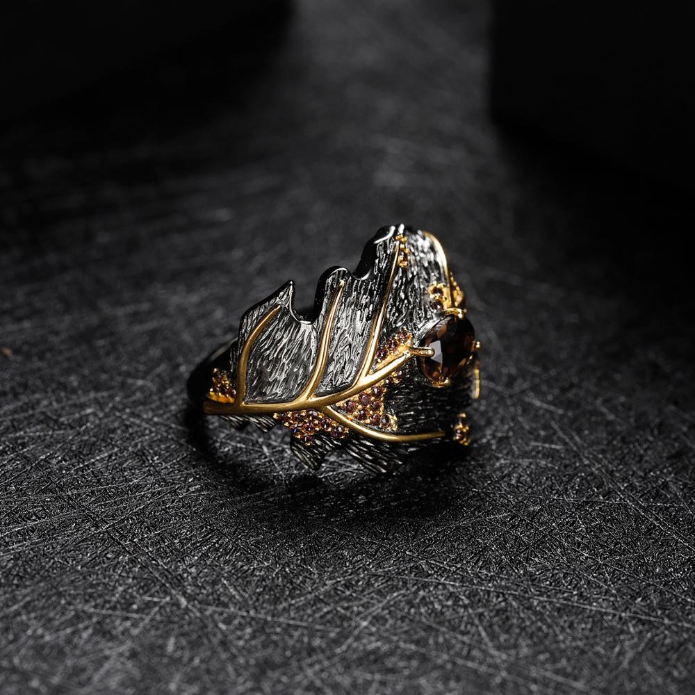 GEM'S BALLET 0.75Ct Natural Smoky Quartz 925 Sterling Silver Handmade Rings for Women Bijoux Georgia O'keeffe Leaf Ring NEW