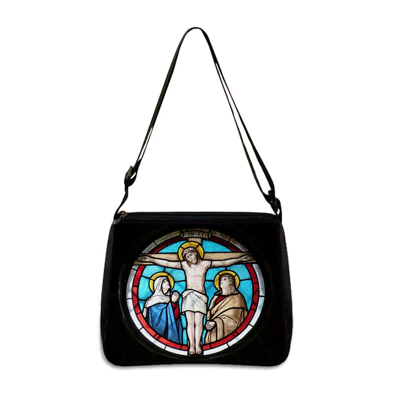 Holy Mary and Jesus Painting Print Handbags Vintage Women Canvas Shoulder Bag Leisure Clutch Ladies Portable Messenger Hobo Bags