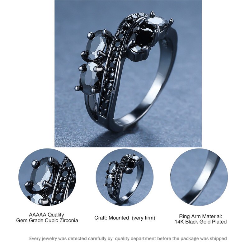 Luxury Male Female Oval Zircon Stone Ring Classic 14KT Black Gold Wedding Rings For Women Promise Love Engagement Ring