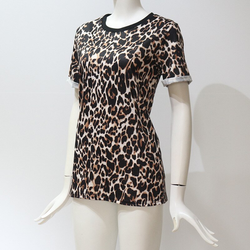 Fashion Leopard O Neck T Shirt Short Sleeve Casual Tops Tees Sexy Casual T-shirt Camisas Mujer Women Summer T shirt XS XXXL