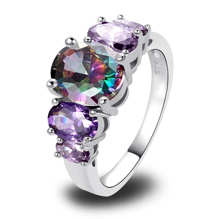 CiNily Luxurious Mystery Stone Ring Silver Plated Rainbow Fashion Jewelry Ring for Jewelry Fashion Woman Ring Gift NJ518