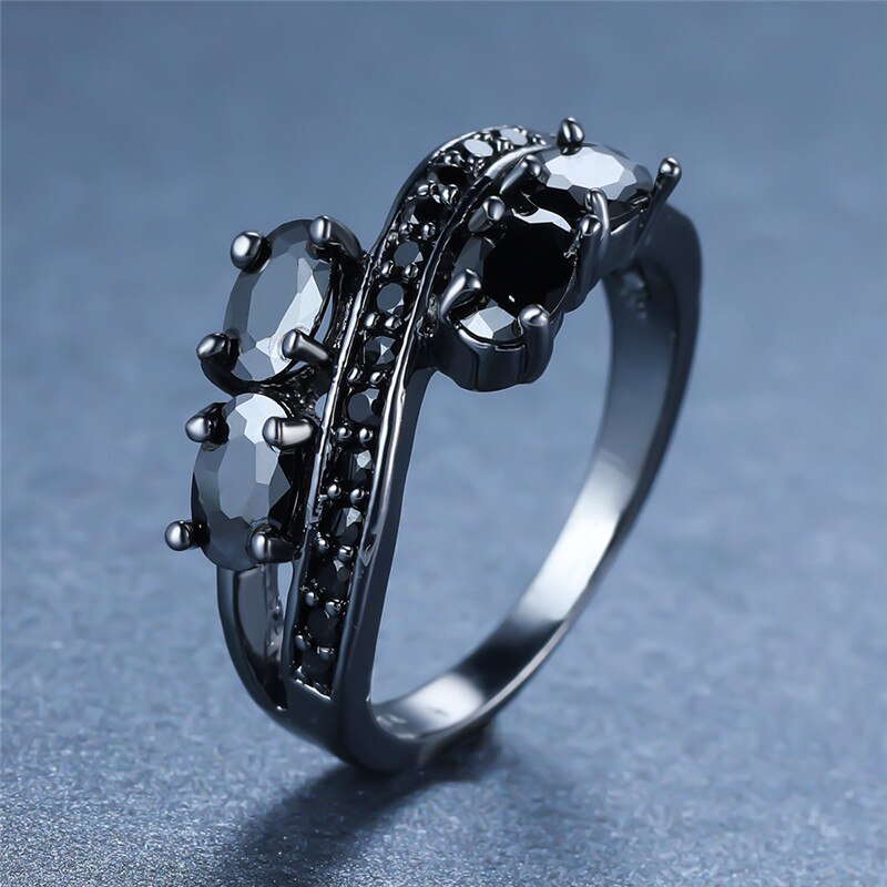 Luxury Male Female Oval Zircon Stone Ring Classic 14KT Black Gold Wedding Rings For Women Promise Love Engagement Ring