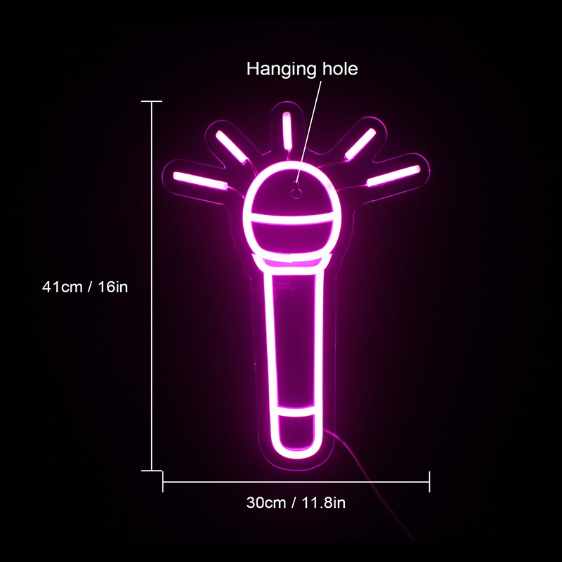 Wanxing Neon Sign LED Microphone Design Pink Neon Night Lamps USB With Switch Wall Art Hanging Light For Shop Home Room Deocr