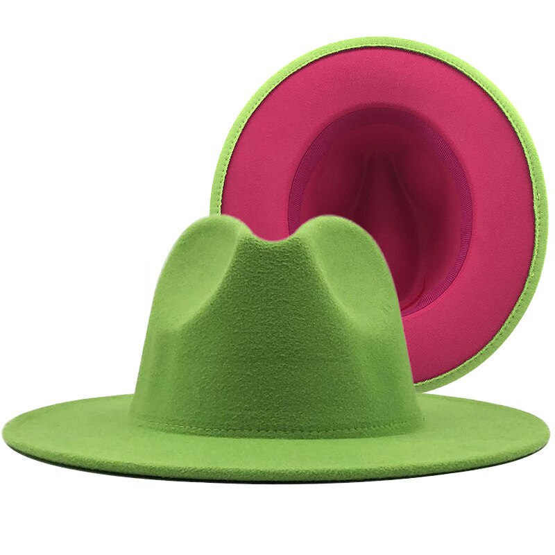 Two-color Patchwork Felt Hat Women Men Wide Brim Wool Jazz Fedora Hats Panama Trilby Cap Trend Gambler Hat Wholesale