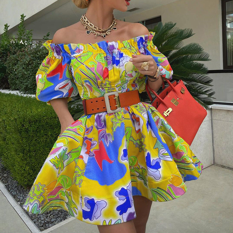 Women's Fashionable Off-neck Mid-sleeve Dress