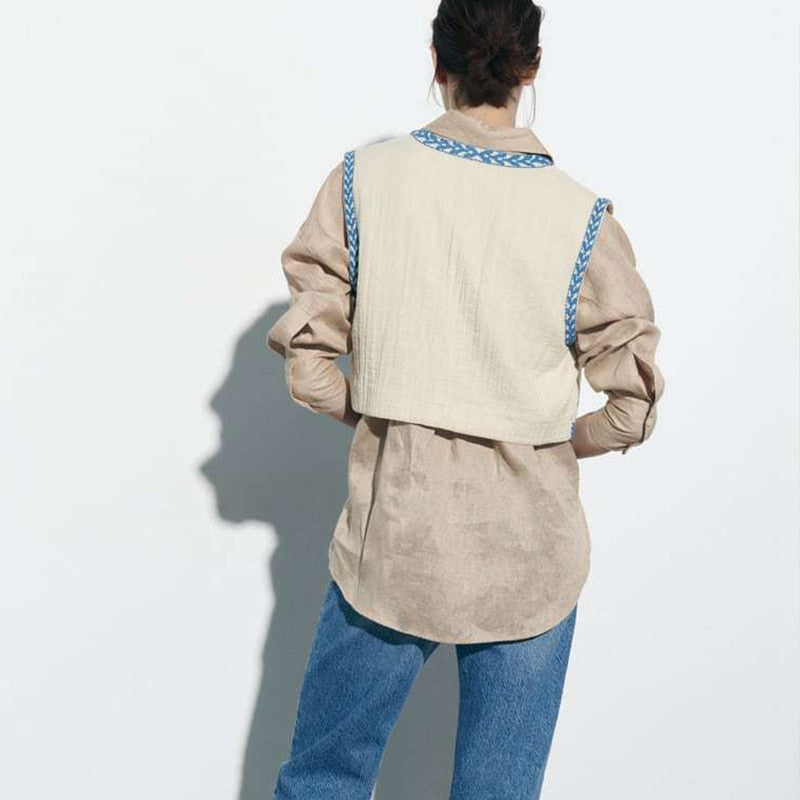 Women Vintage Floral Embroidered Vest 2023 New V Neck Sleeveless Waistcoat Vests for Woman Summer Holiday Female Crop Top