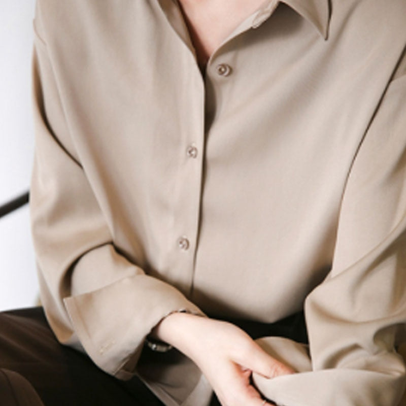 Autumn Fashion Button Up Satin Shirt Vintage Blouse Women White Lady Long Sleeves Female Loose Street Shirts 11355