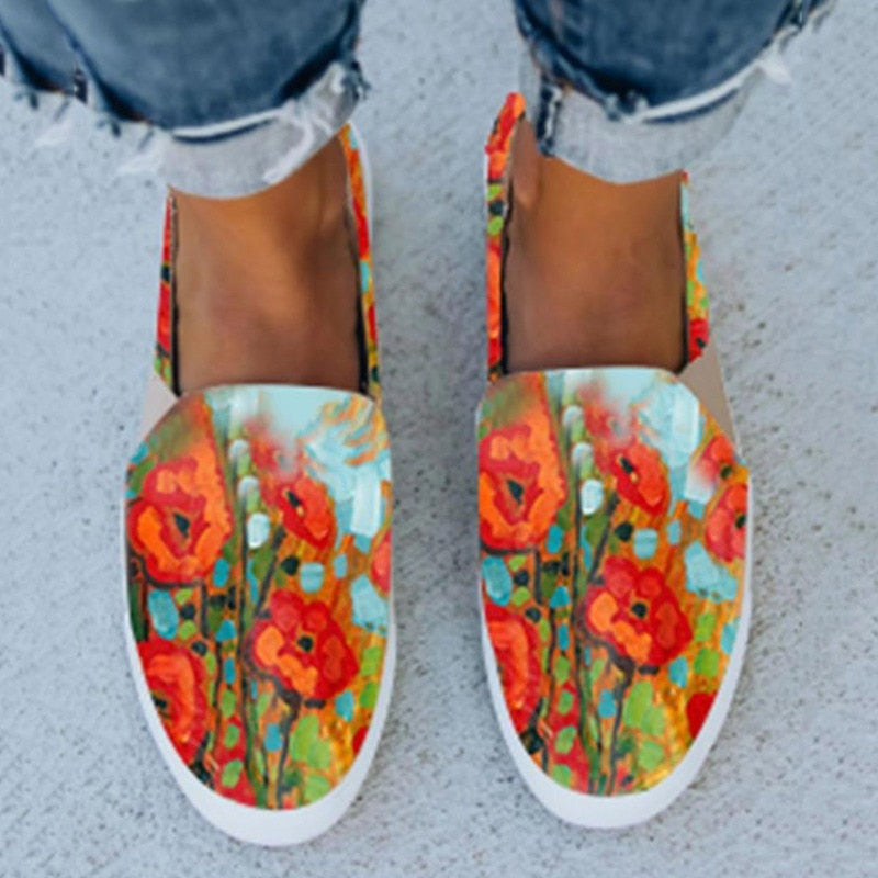 2022 Ladies Color Printing Fashion All Match Flat Shoes Canvas Gladiator Shoes Ladies Casual Beach Office Women Shoes Adult
