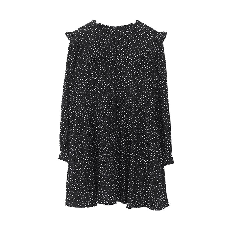 2023 Cute Sweet Dress Hot Sales Women Fashion Korean Style Design A Line Preppy Girls Vintage Polka Dot Ruffled Mini Black Dress