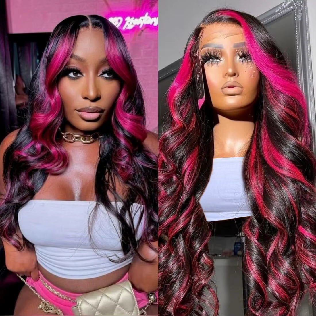 Pink Ombre HD Lace Front Body Wave Human Hair Wig
