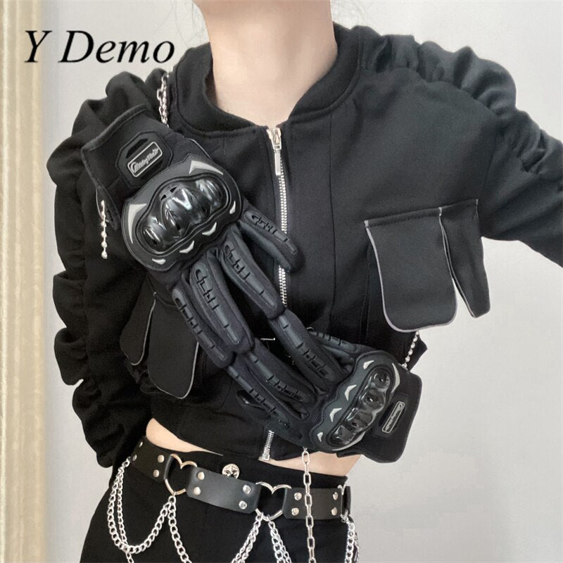 Y Demo Techwear Punk Zipper Jacket Women Long Sleeve Minimalist Pocket Outerwear Female Fashion Clothing 2020