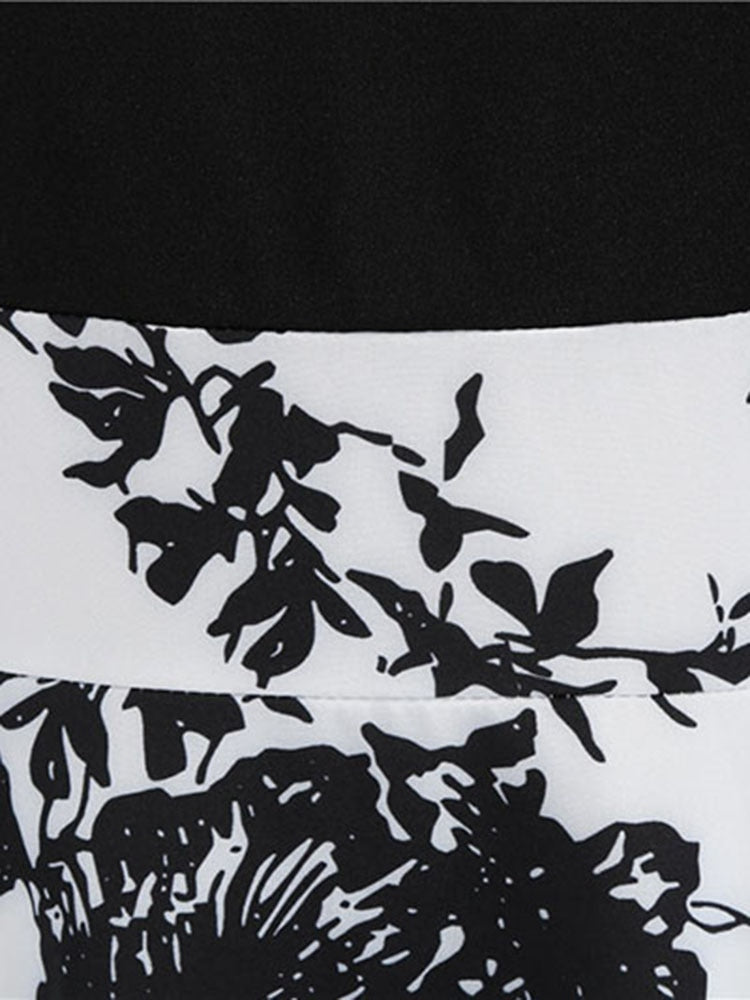 Black White Patchwork Floral Print Summer Dress Women 2022 Petal Sleeve Dot Vintage Dress Robe Casual Rockabilly Party Vestidos