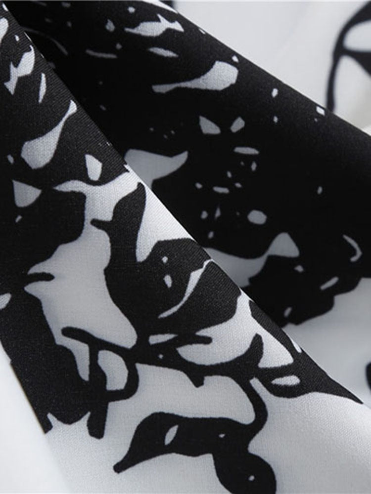 Black White Patchwork Floral Print Summer Dress Women 2022 Petal Sleeve Dot Vintage Dress Robe Casual Rockabilly Party Vestidos