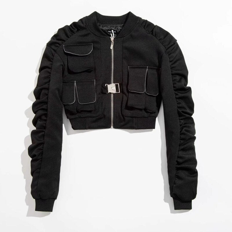 Y Demo Techwear Punk Zipper Jacket Women Long Sleeve Minimalist Pocket Outerwear Female Fashion Clothing 2020