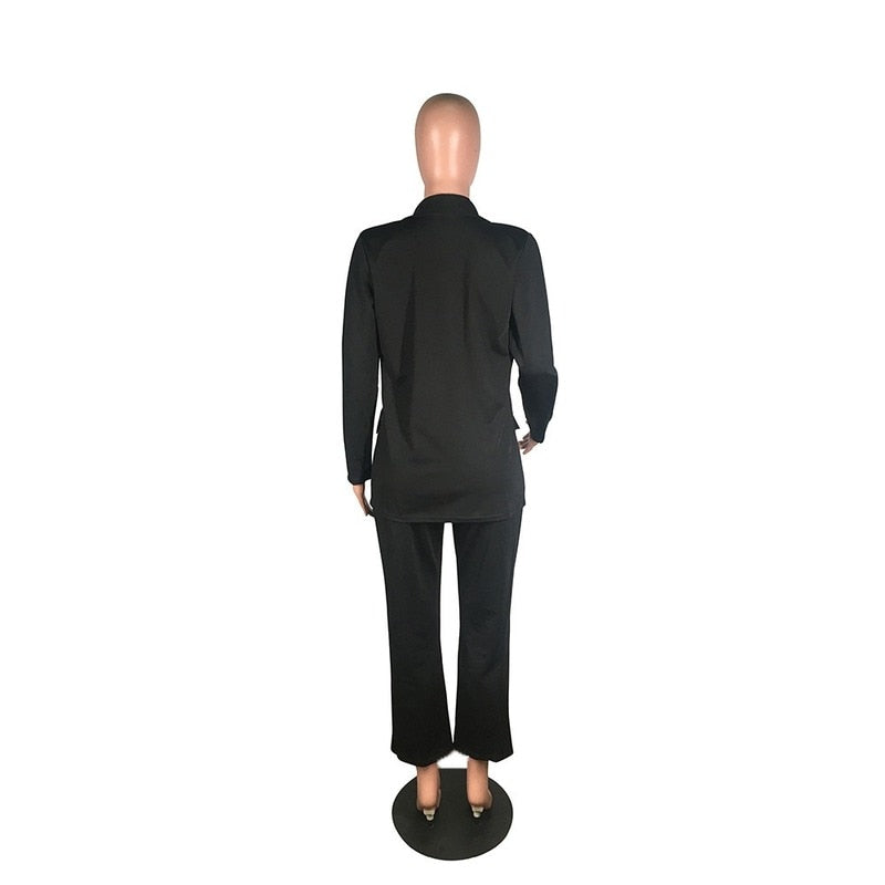 Classic Office Blazer Suit Two Piece Set 2023 Women Casual Commute Cropped Pants Suits Solid Color Mid Length Blazer with Pocket