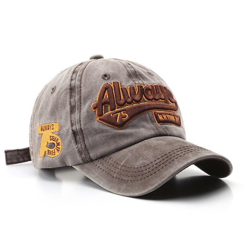 Men's Fashion Wash Distressed Letters Embroidery Peaked Hat