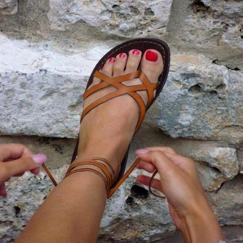 Large Size Summer Sandals Flat Cross Strap Women's Sandals