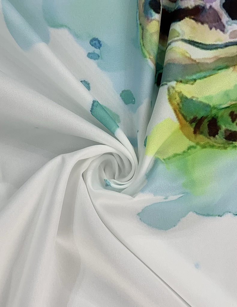 Loose Lapel Long Sleeves Printed Dress