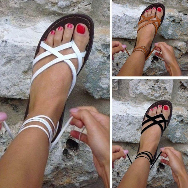 Large Size Summer Sandals Flat Cross Strap Women's Sandals