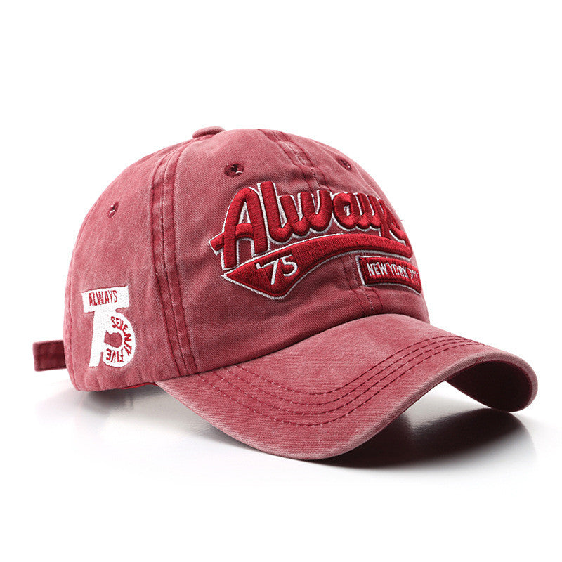 Men's Fashion Wash Distressed Letters Embroidery Peaked Hat