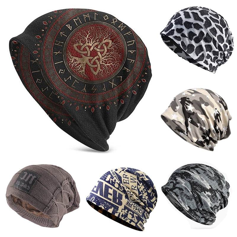 Knit Hat Viking Outdoor Beanie Caps For Men Women Tree With Triquetra Skullies Beanies Ski Caps Cotton Bonnet Hats
