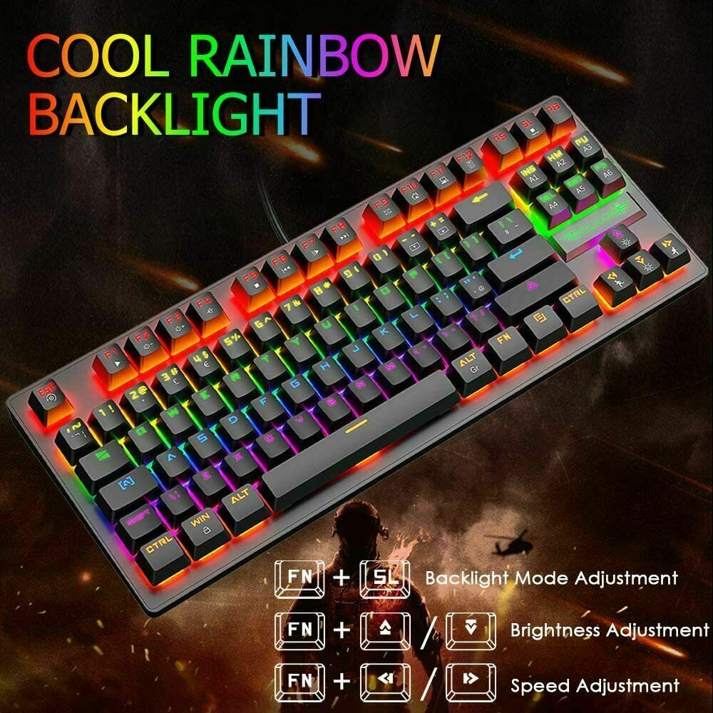 60Percent Mechanical Gaming Keyboard Type C LED Backlit Wired 88 Key For PC Laptop MAC