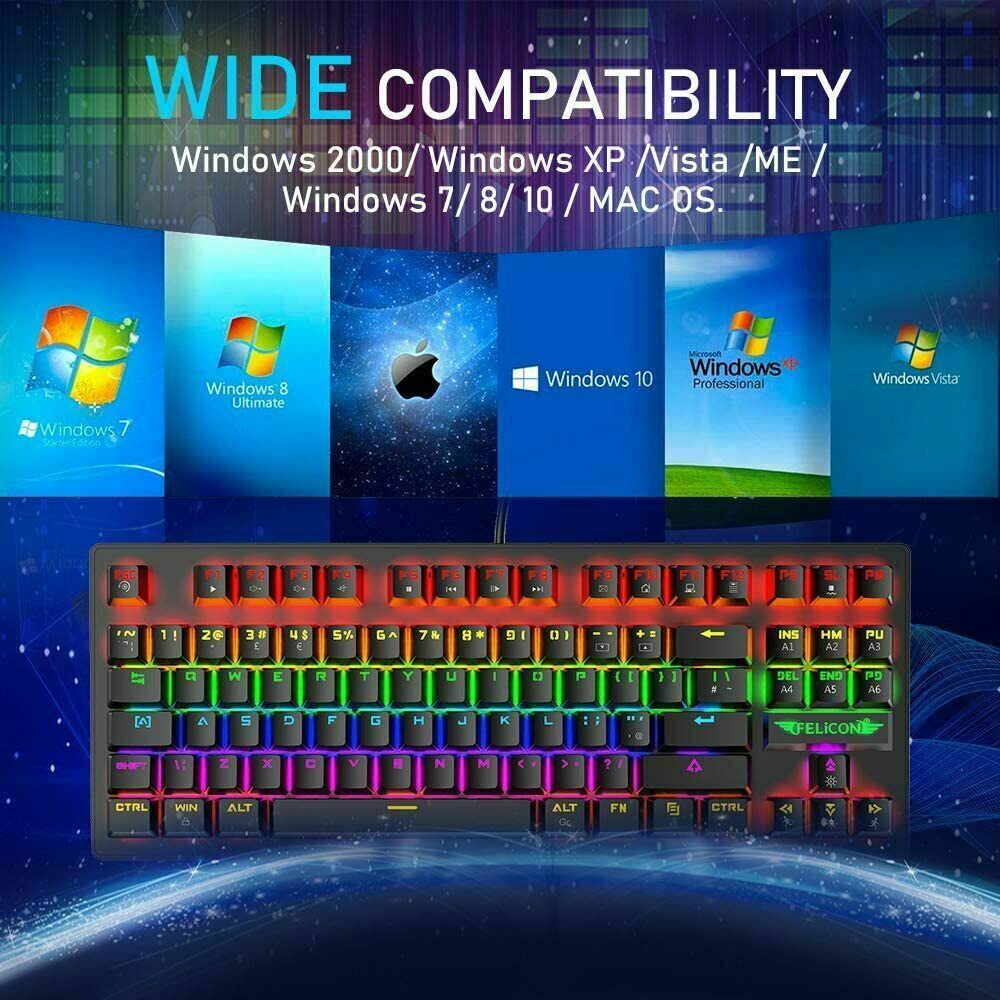 60Percent Mechanical Gaming Keyboard Type C LED Backlit Wired 88 Key For PC Laptop MAC